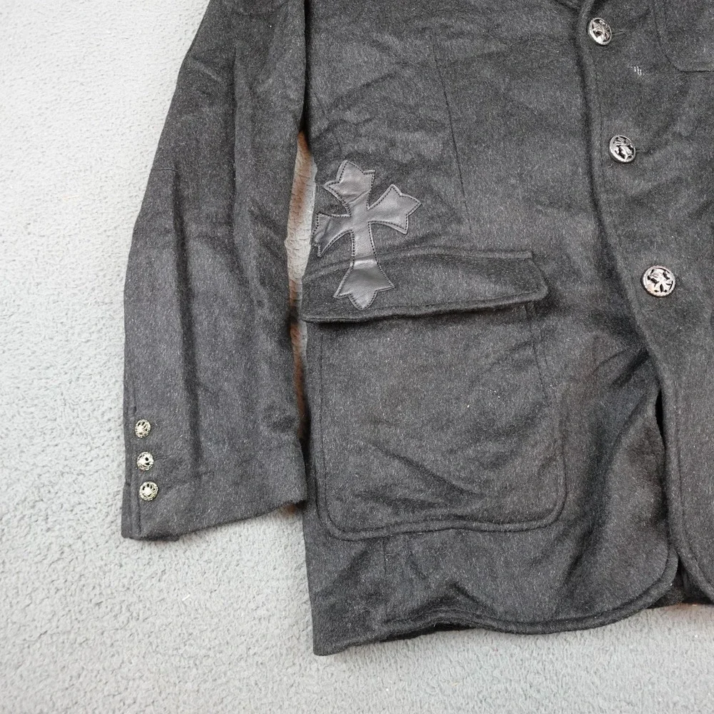Raw-7 Royalty Blazer Mens 42 Gray Cashmere Gothic Cross Leather Jacket Rock